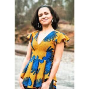 D’IYANU Women’s African Peplum Gold Blue Top sz M